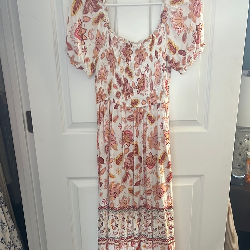 Cream Maxi Sundress with Puff Sleeves